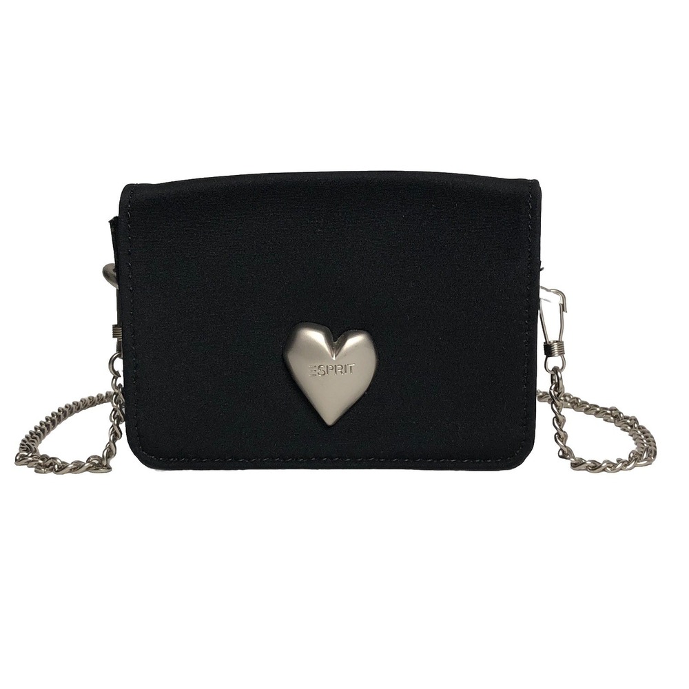 Vtg Y2K Esprit Early 2000s Heart Crossbody‎ Wallet Chain Mini Bag Black